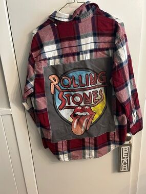 Rolling Stones Plaid Flannel Shirt - Red, Gray large